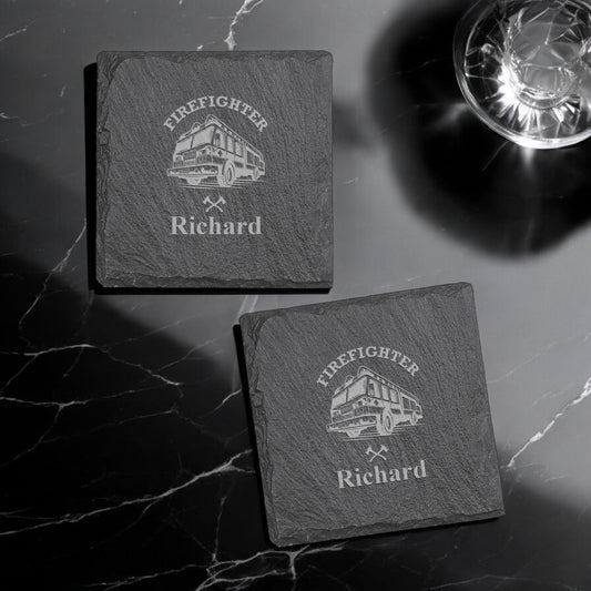 Firefighter Personalized Slate Coasters, Set of 4