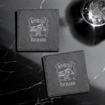 Motorcycle Rider Personalized Slate Coasters, Set of 4