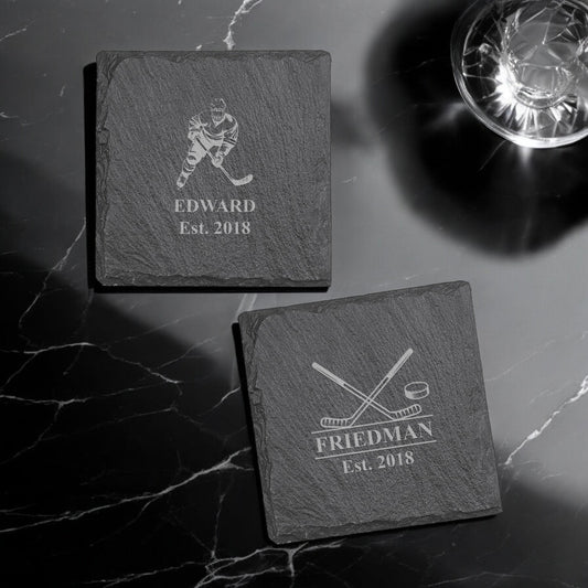 Hockey Personalized Slate Coasters, Set of 4