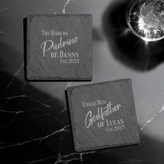 Godfather Padrino Personalized Slate Coasters, Set of 4