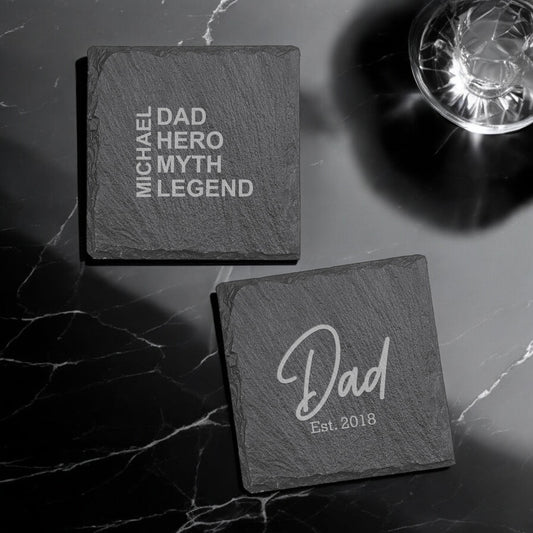 Dad Personalized Slate Coasters, Set of 4