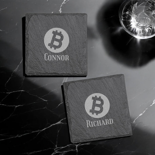 Bitcoin Crypto Personalized Slate Coasters – Set of 4