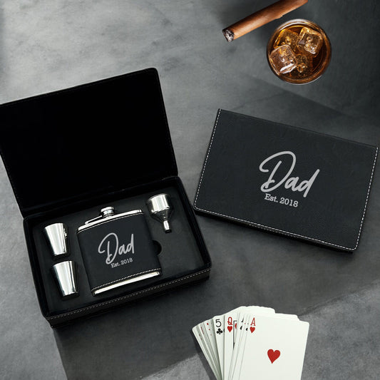 Dad Personalized Leather Flask Set