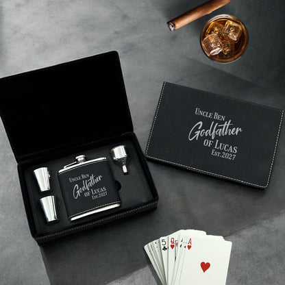 Godfather Padrino Personalized Leather Flask Set