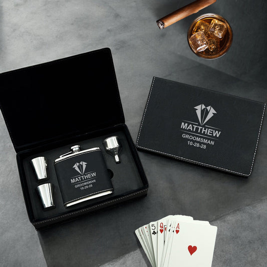 Groomsmen Personalized Leather Flask Set