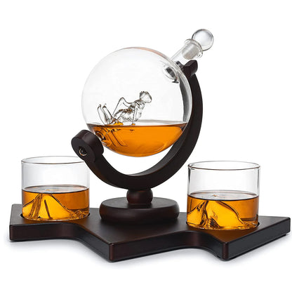 Ski Whiskey Decanter with Personalized Glassier Whiskey Glasses