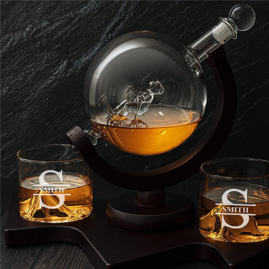 Ski Whiskey Decanter with Personalized Glassier Whiskey Glasses