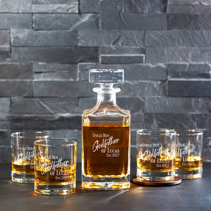 Godfather Padrino Personalized Classic Whiskey Decanter with Glasses Gift Set