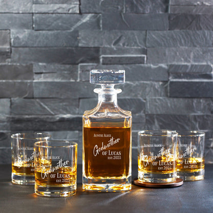 Godmother Personalized Classic Whiskey Decanter with Glasses Gift Set