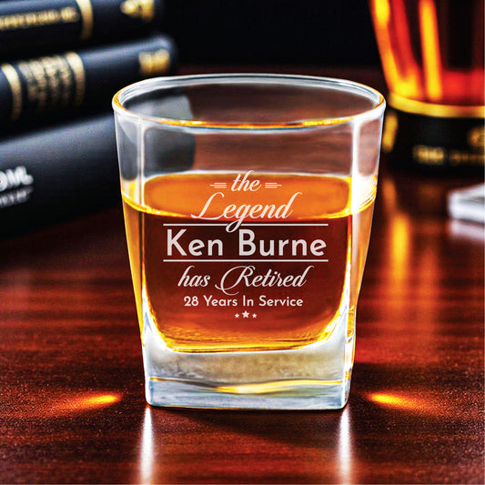The Legend Has Retired Personalized Square Whiskey Glass