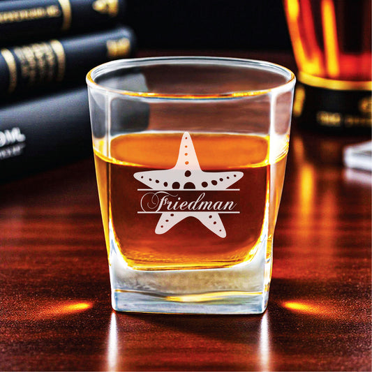 Starfish Personalized Square Whiskey Glass