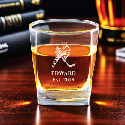 Hockey Personalized Square Whiskey Glass