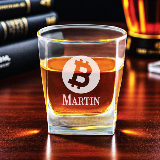 Bitcoin Crypto Personalized Square Whiskey Glass