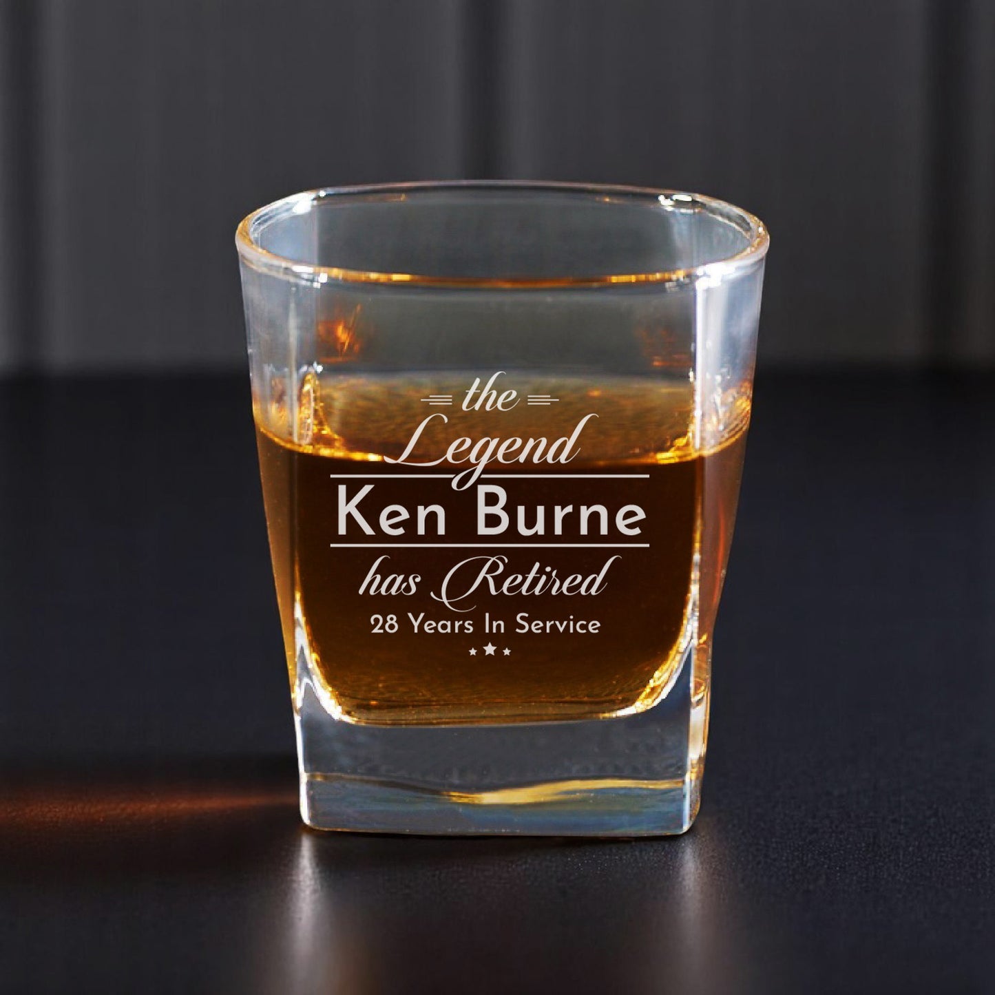 The Legend Has Retired Personalized Square Whiskey Glass
