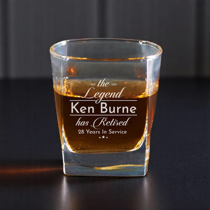 The Legend Has Retired Personalized Square Whiskey Glass
